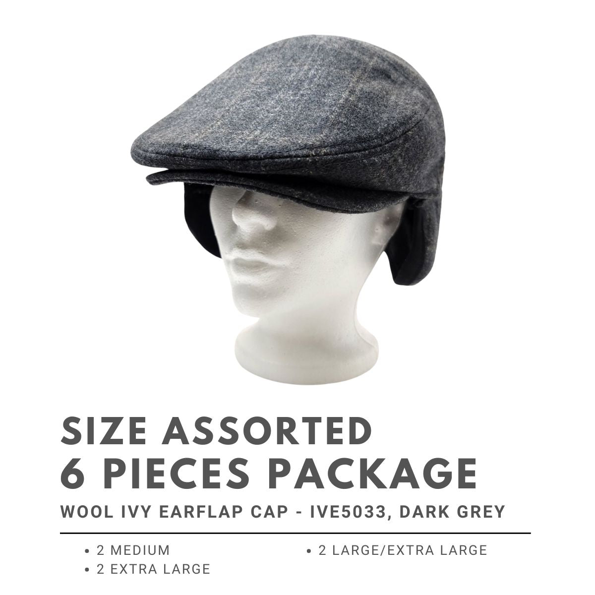 Wool Ivy Earflap Cap - IVE5033, 100% Wool, Plaid Pattern, 3 Sizes