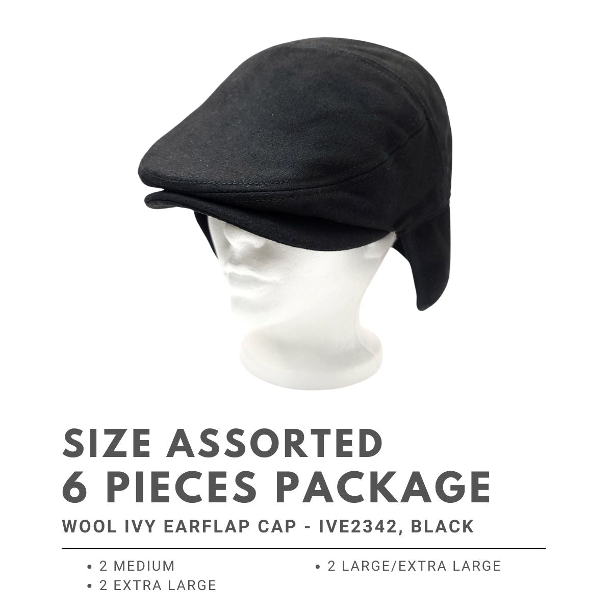 Wool Ivy Earflap Cap - IVE2342, 100% Wool, Solid Colour, 3 Sizes