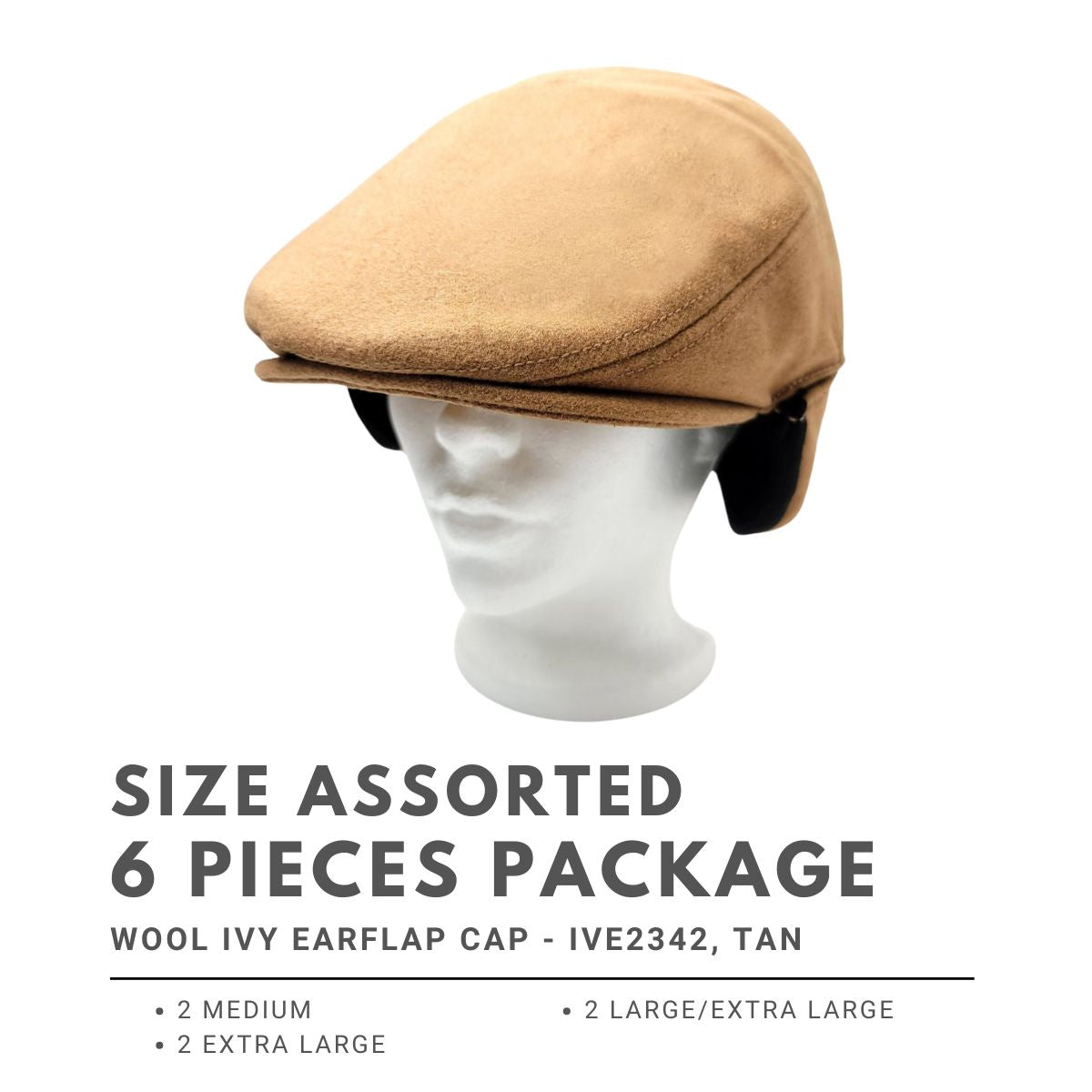 Wool Ivy Earflap Cap - IVE2342, 100% Wool, Solid Colour, 3 Sizes