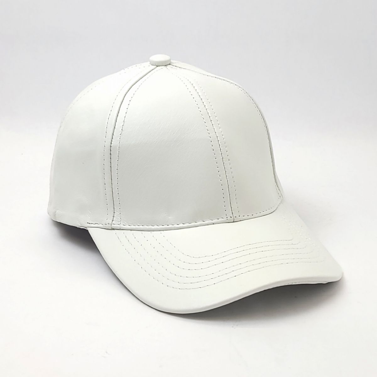 Plain Genuine Leather Baseball Cap - White, OSFA