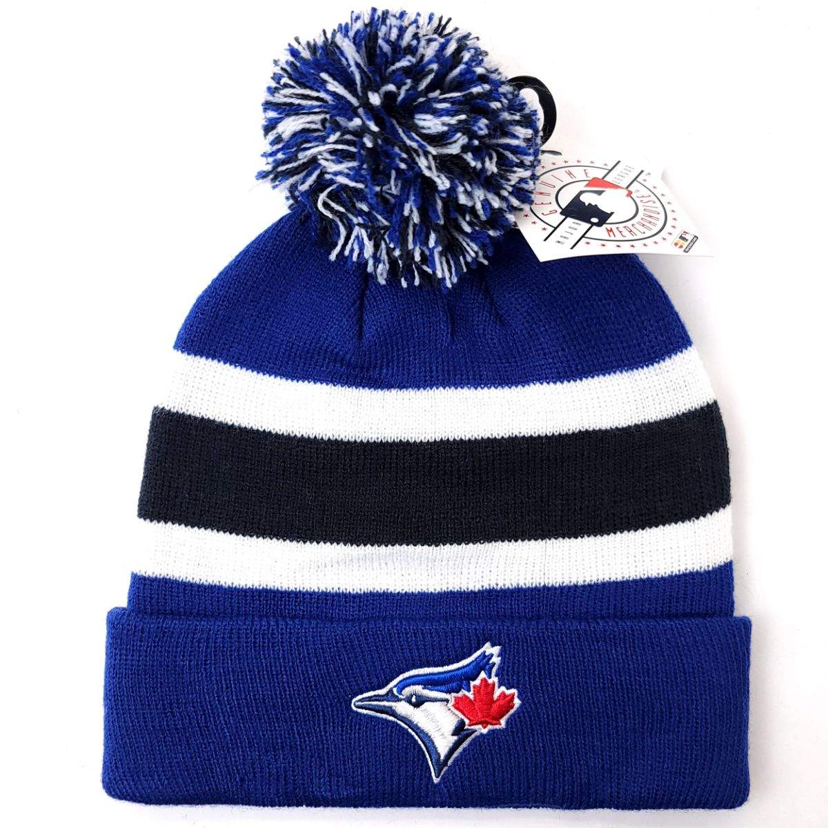 Toronto Blue Jays Pom Knit Toque -BA, Royal with Navy Stripe