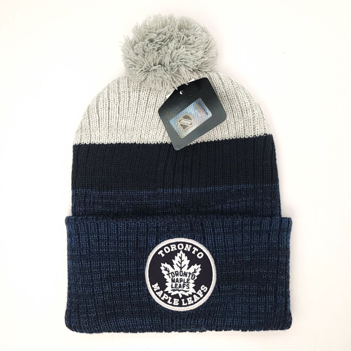 Toronto Maple Leafs Pom Knit Toque - FZ(Freezer), Blue & Black Stripe