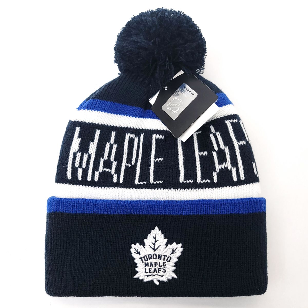 Toronto Maple Leafs Pom Knit Toque - Whitaker Pom , Navy with Maple Leafs Wordmark