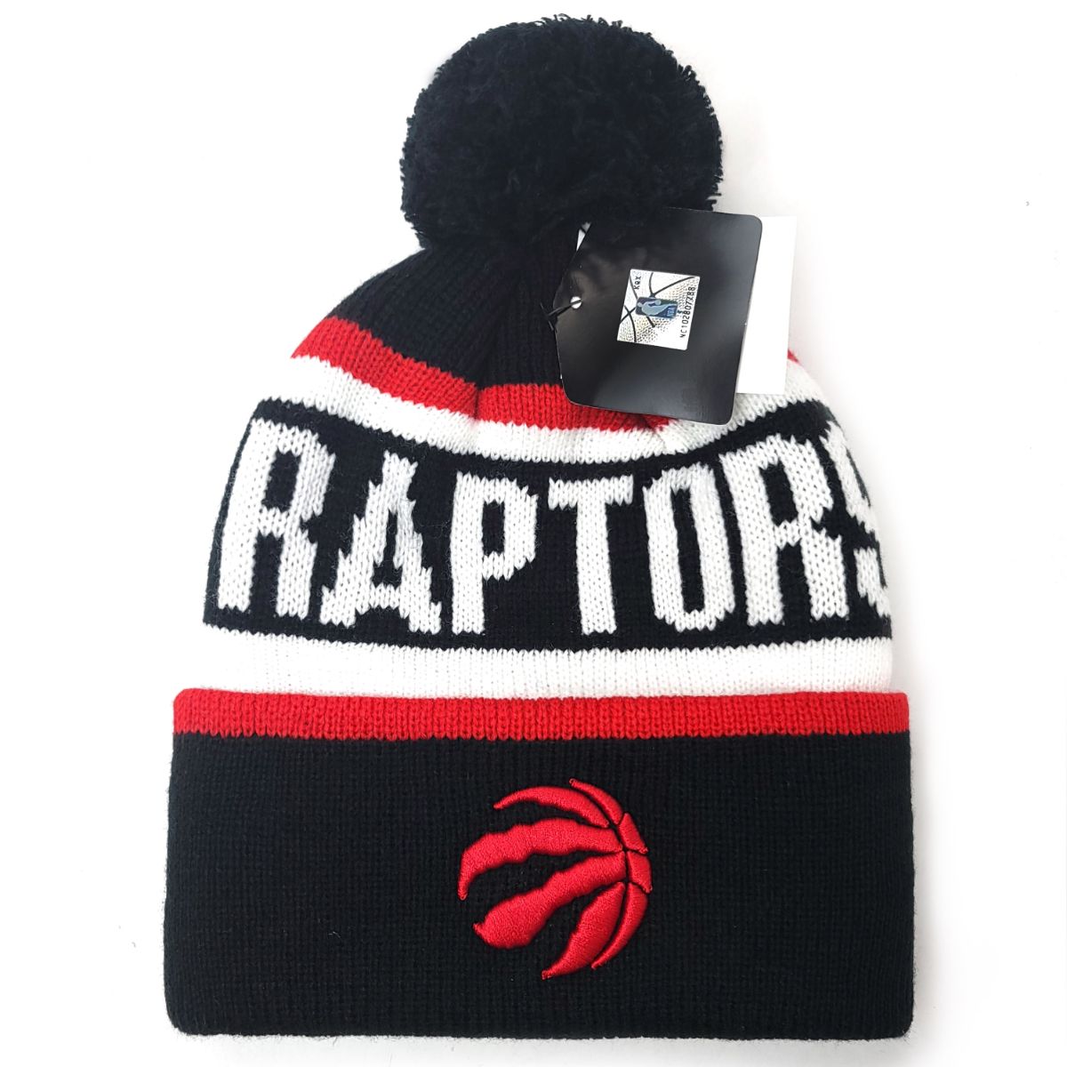 Toronto Raptors Pom Knit Toque - Whitaker Pom , Black with Raptors Wordmark