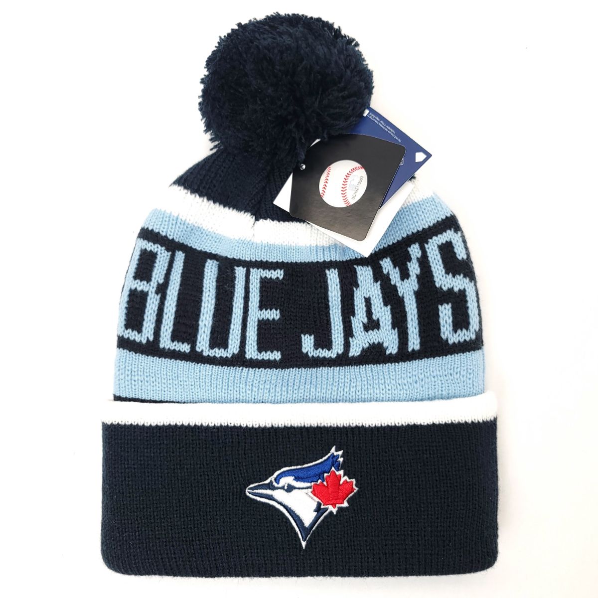 Toronto Blue Jays Pom Knit Toque -WH , Navy with Blue Jays Wordmark
