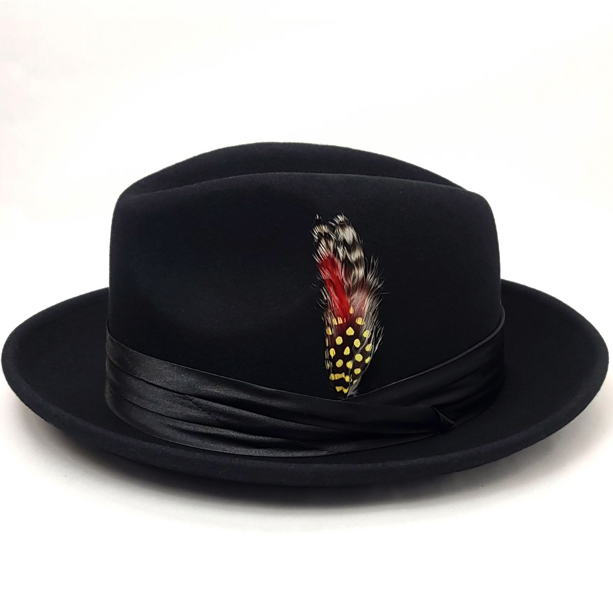 Fedora - FD319BK, 100% Wool with Rolled Up Brim with Folds, Black, Small to XLarge