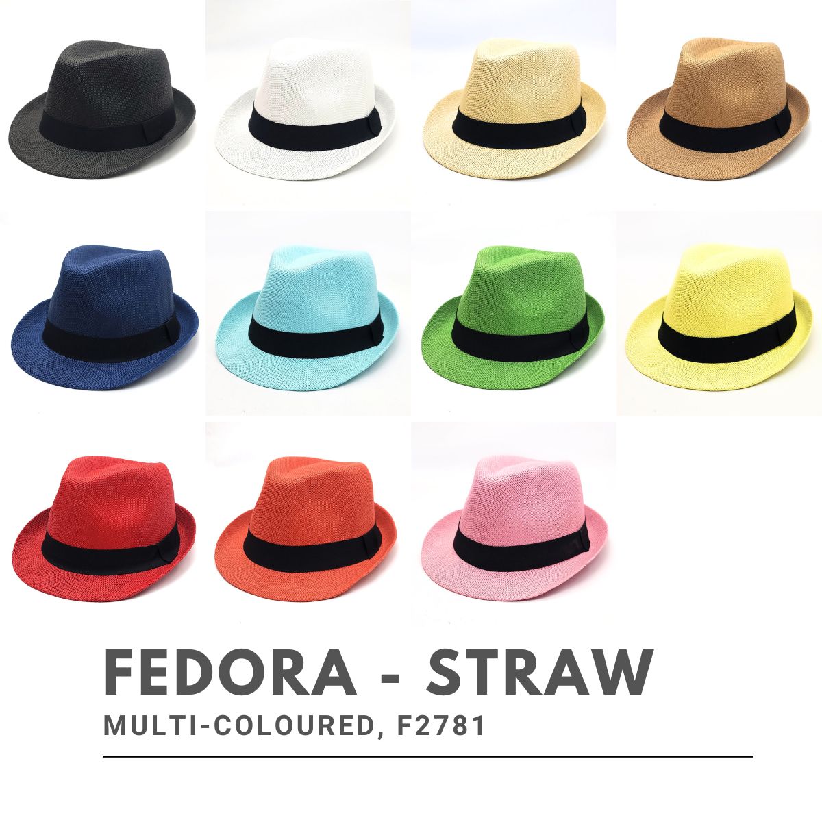 Fedora Hat - F2781, 100% Straw, Multi-Coloured, OSFA, Adjustable