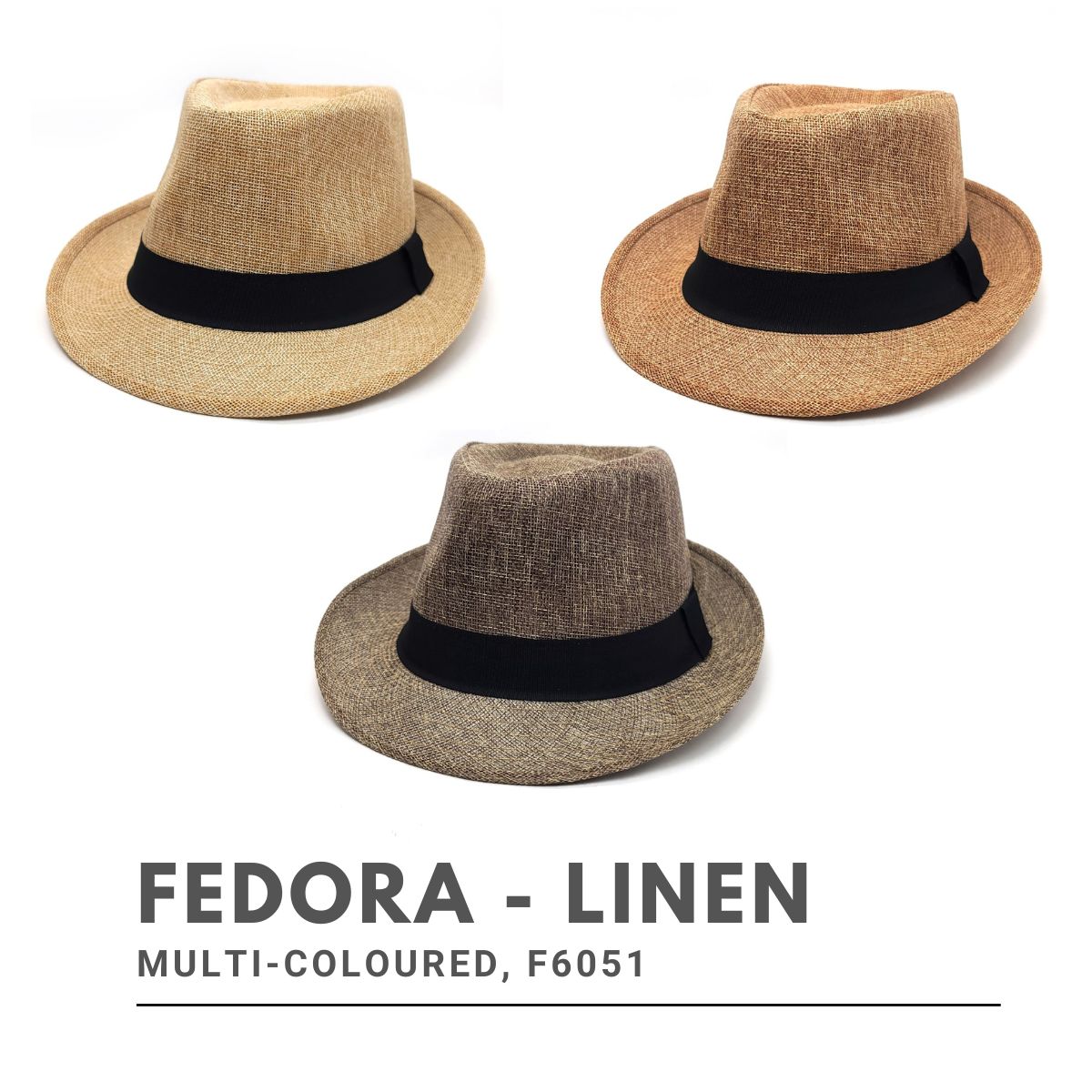 Fedora Hat - F6051, 100% Linen, Multi-Coloured, OSFA, Adjustable