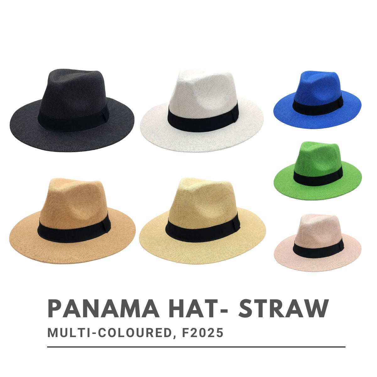 Panama Hat - F2025, 100% Straw, Multi-Coloured, OSFA, Adjustable