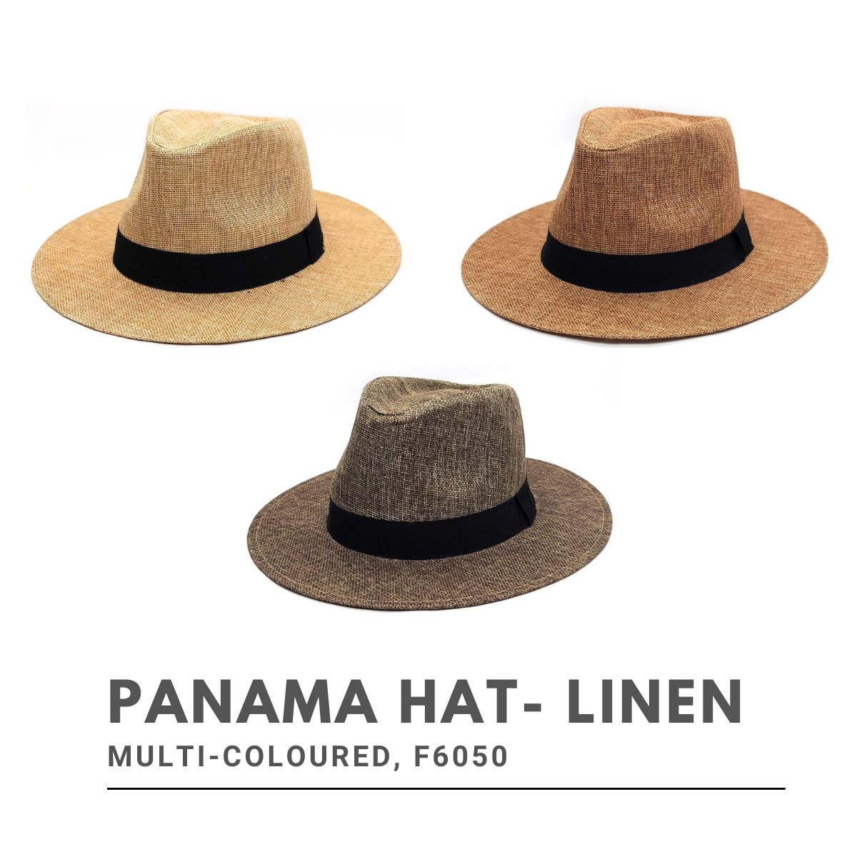 Panama Hat - F6050, 100% Linen, Multi-Coloured, OSFA, Adjustable