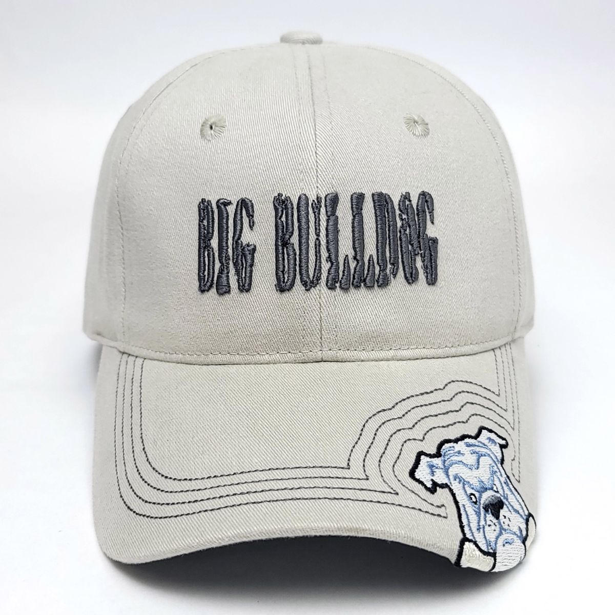"Big Bulldog" Logo Fitted Cap, Light Grey & Red