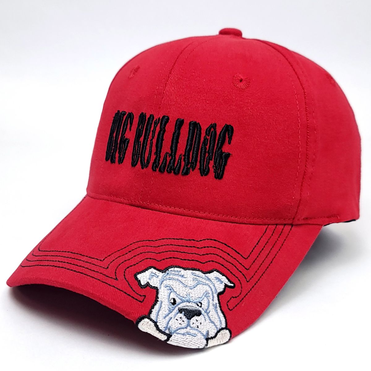 "Big Bulldog" Logo Fitted Cap, Light Grey & Red