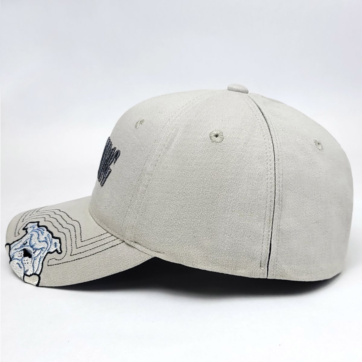 "Big Bulldog" Logo Fitted Cap, Light Grey & Red