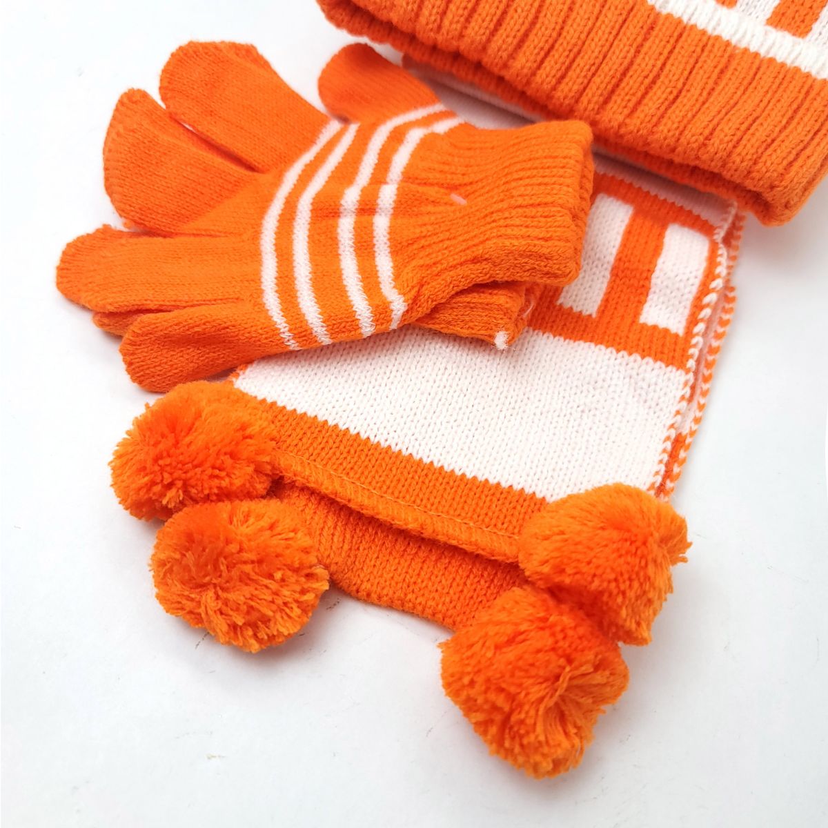 Toddler - XO 3 pieces set, Winter Pom Beanie, Mittens and scarf, Orange