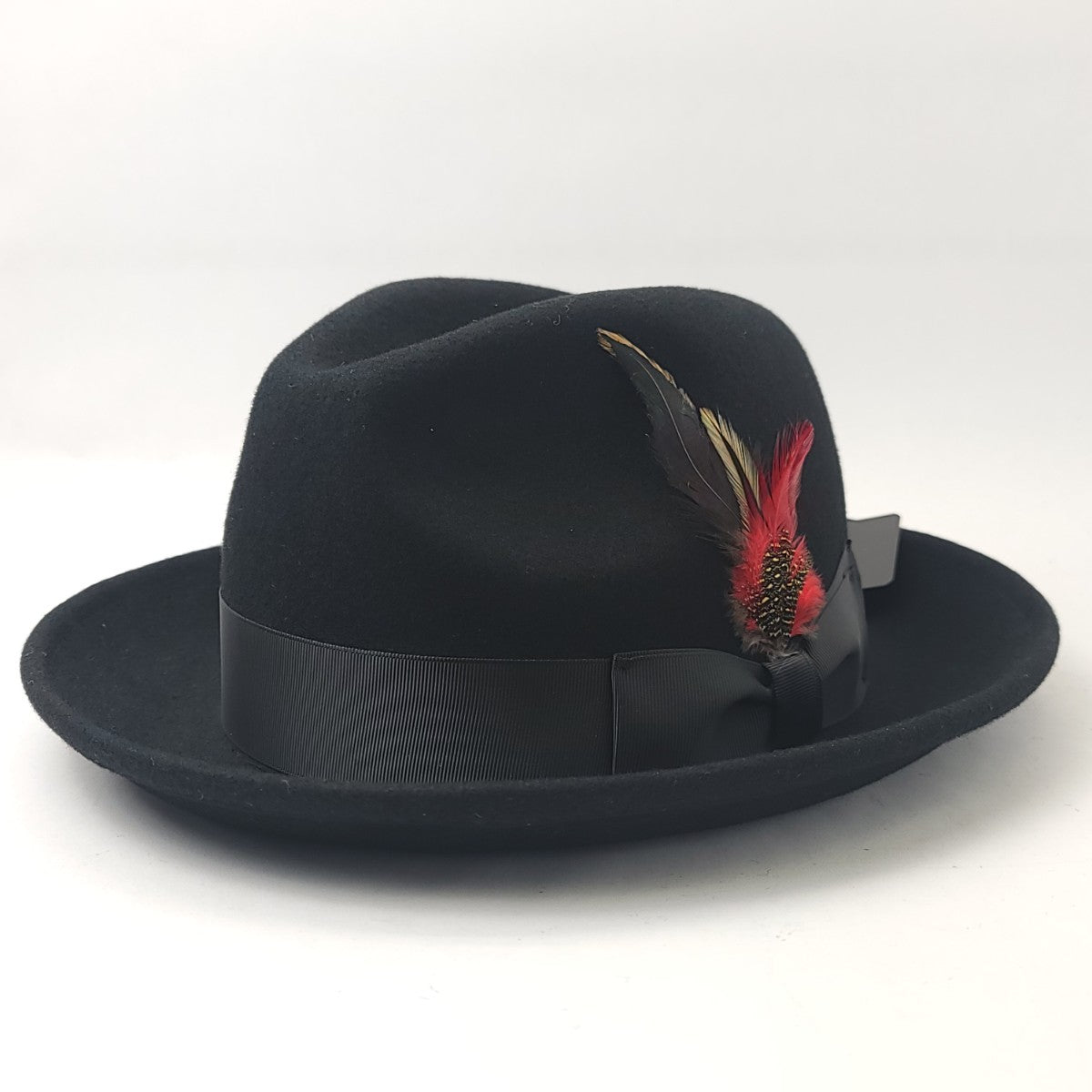 Fedora - FD219BK, 100% Wool with Rolled Up Brim with Ribbon, Black, Small to XLarge