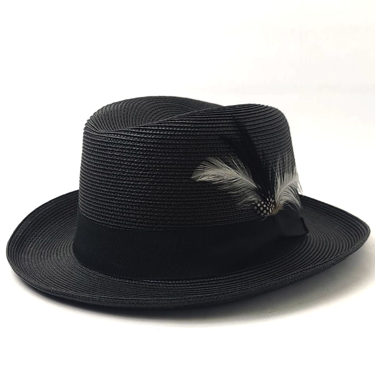 Godfather, Homburg Hat, 100% Straw & Ribbon Band - Black, Small to XLarge