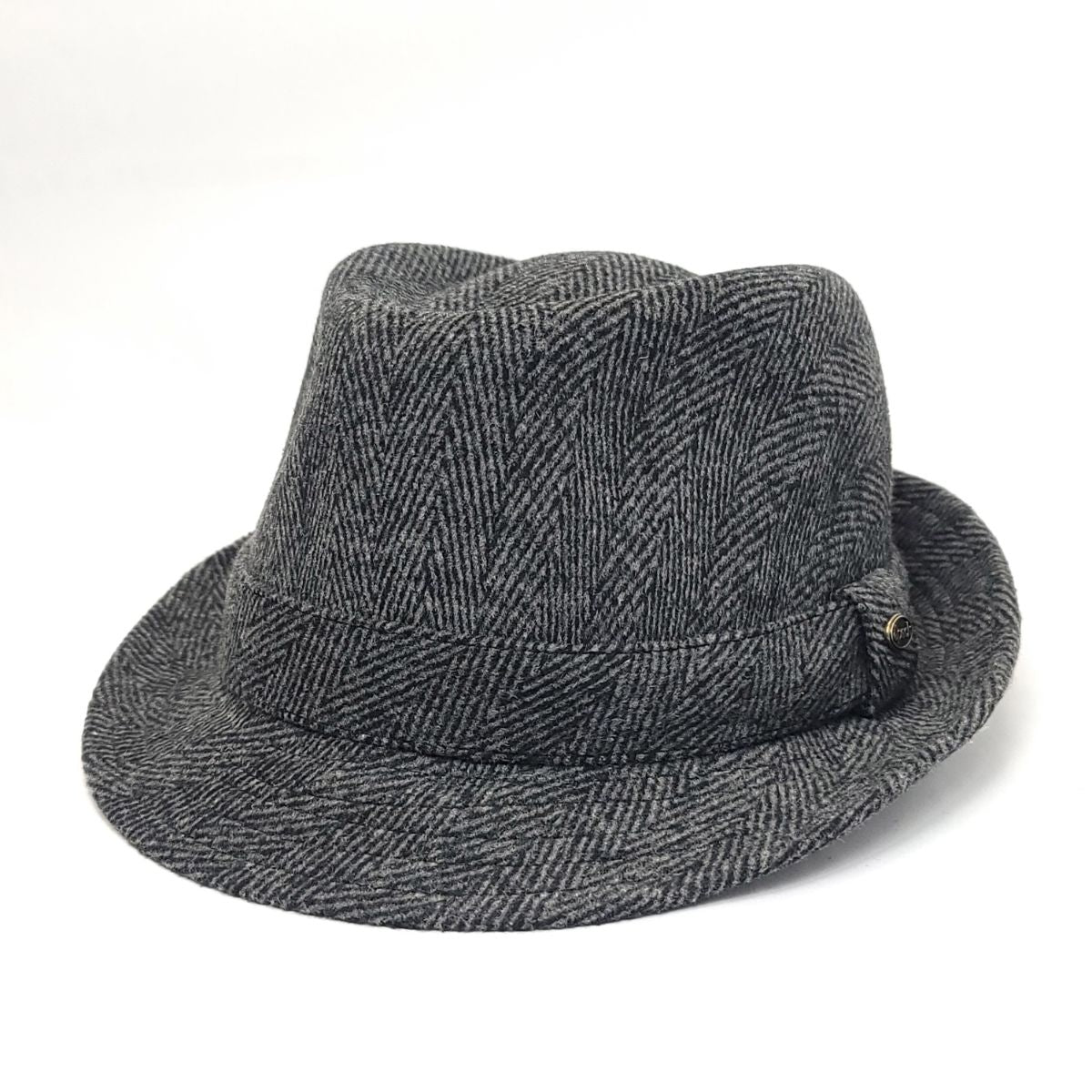 Fedora Hat - F5031, Tweed Herringbone Wool, Dark Grey, 2 sizes