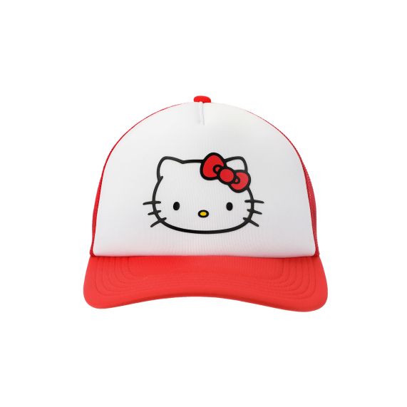 Hello Kitty Character Face Red & White Trucker Hat, KSHKC