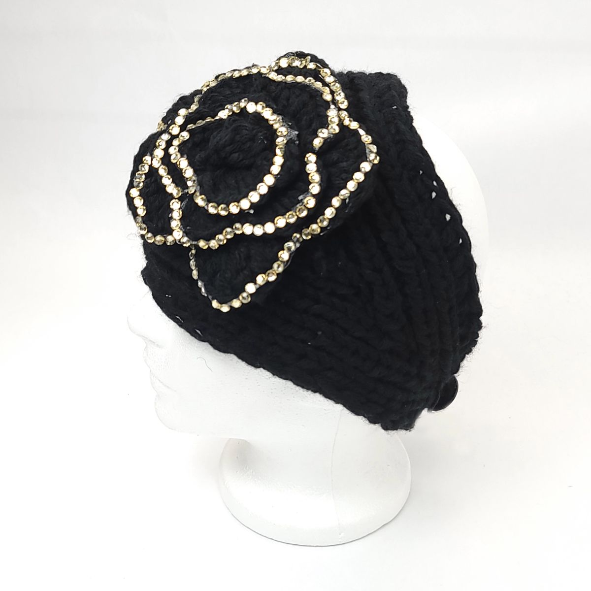 Winter Fashion Headband with Rhinestone Flower, - HB14BLA, Dozen Package