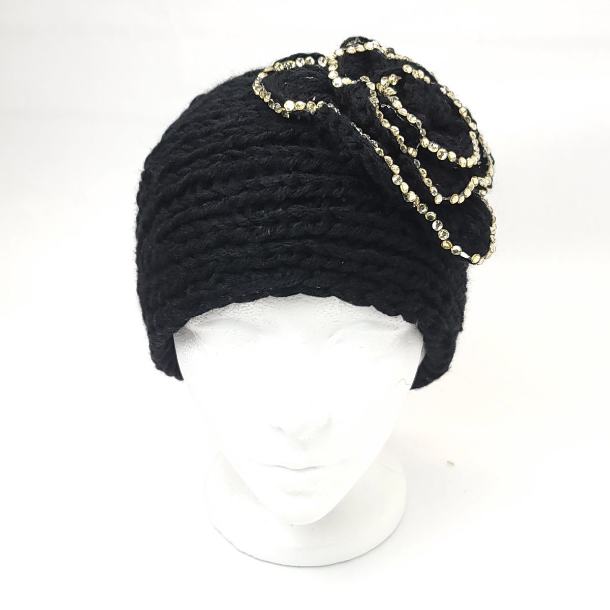 Winter Fashion Headband with Rhinestone Flower, - HB14BLA, Dozen Package