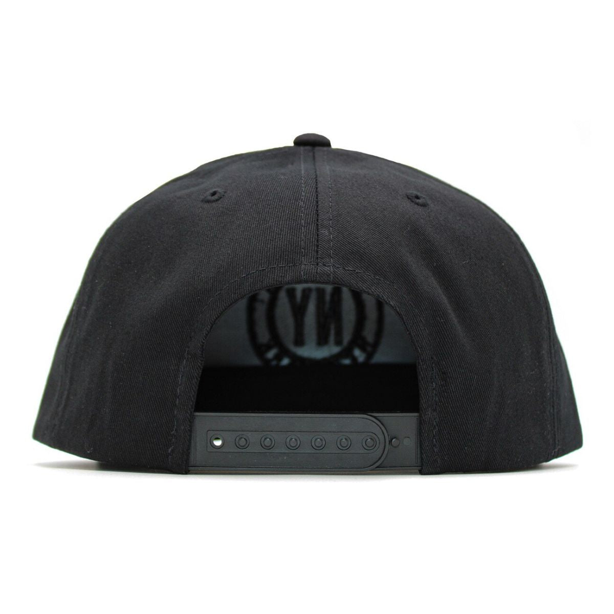 "NY" Circle Logo Flat Snapback Cap - Black, Adjustable
