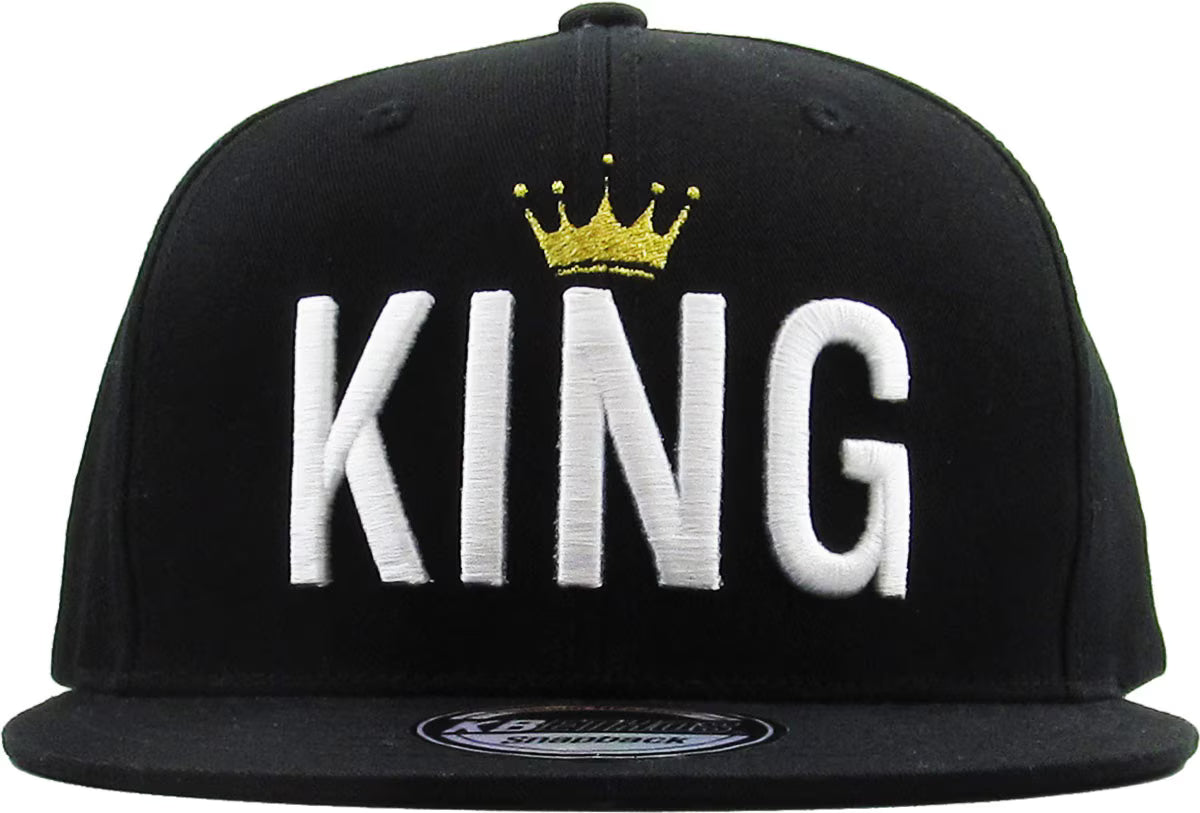 "KING" Logo Flat Bill Cap - Black, Adjustable