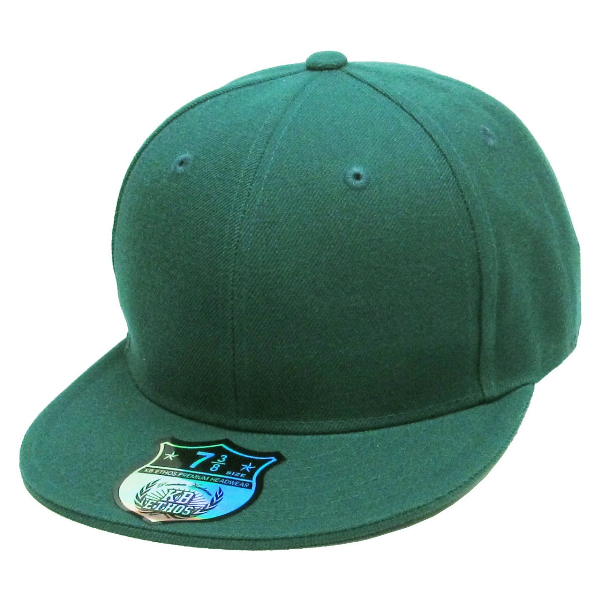 Fitted Flat Bill Cap - Dark Green, Various Sizes