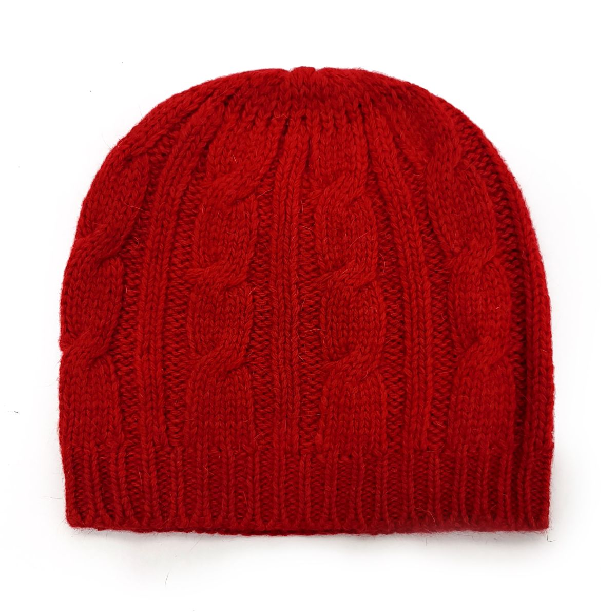 Angora Knit Beanie - Cable Knit, Red