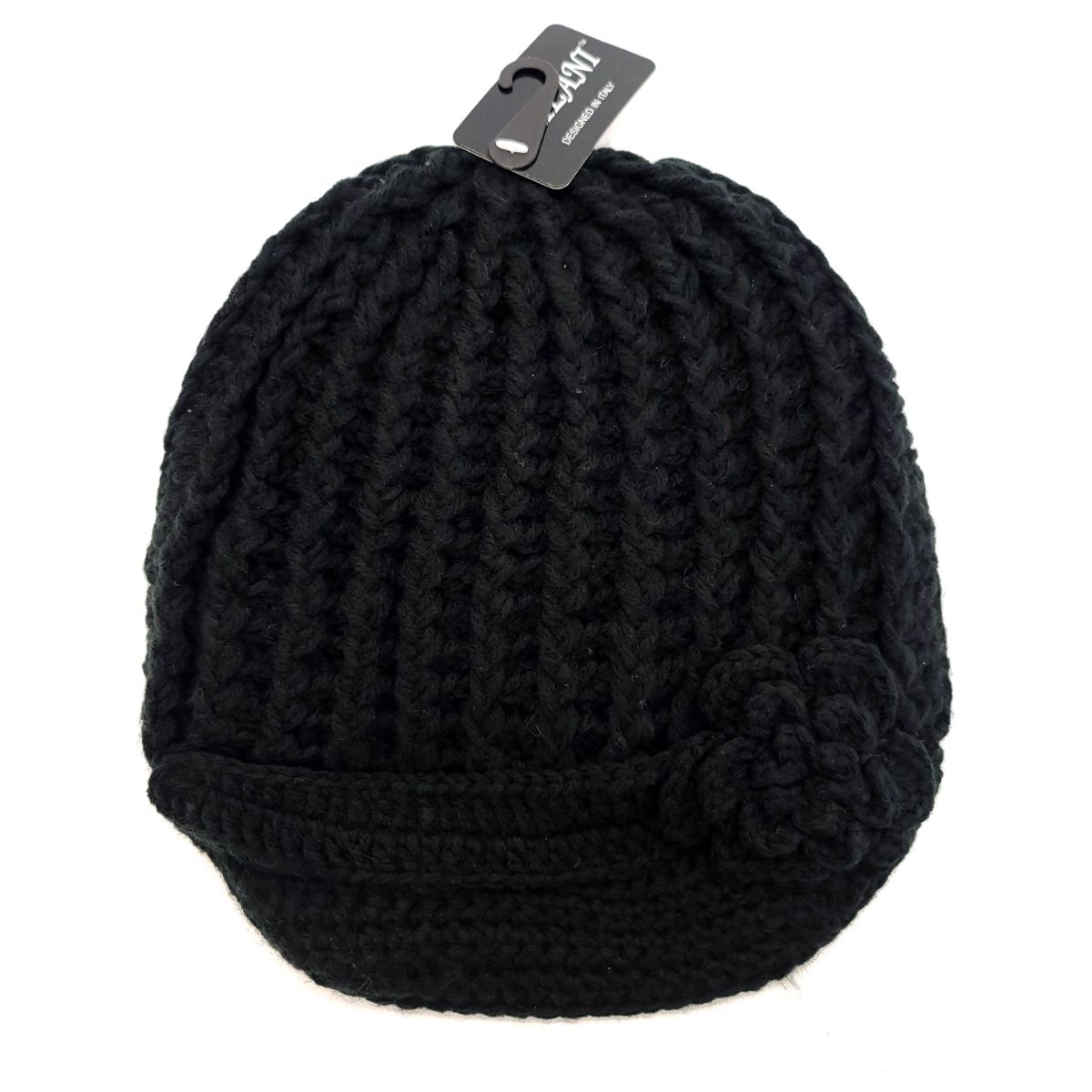 Flower Visor Beanie - Black, Hot Pink