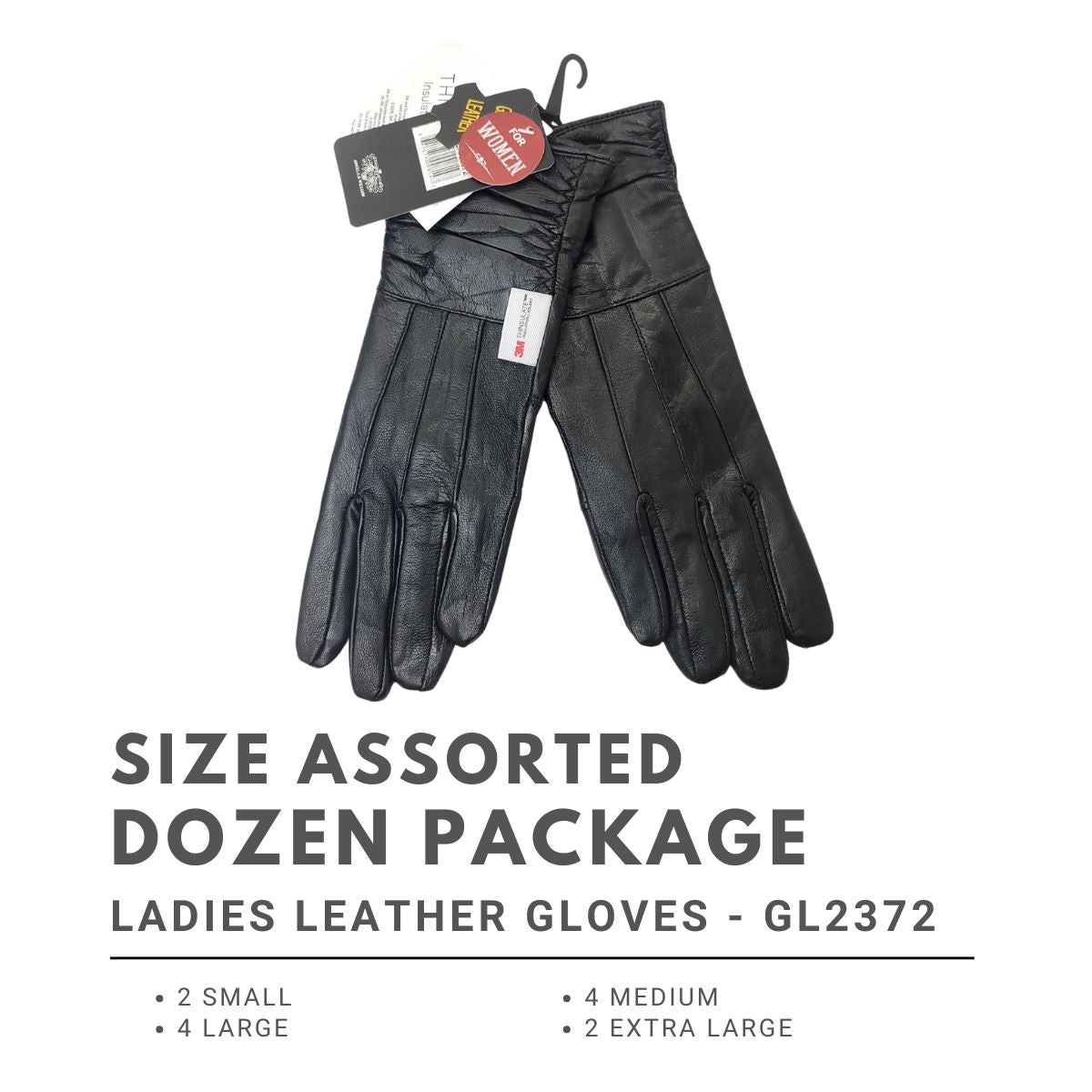Ladies Leather Gloves - GL2372, Genuine Leather, 3 Sizes