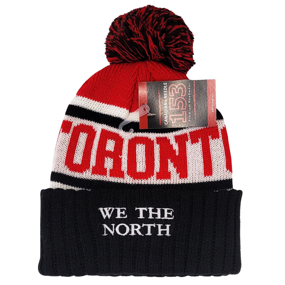 TORONTO Pom Knit Toque - Black with WE THE NORTH Wordmark on Cuff, KW1903BKWH