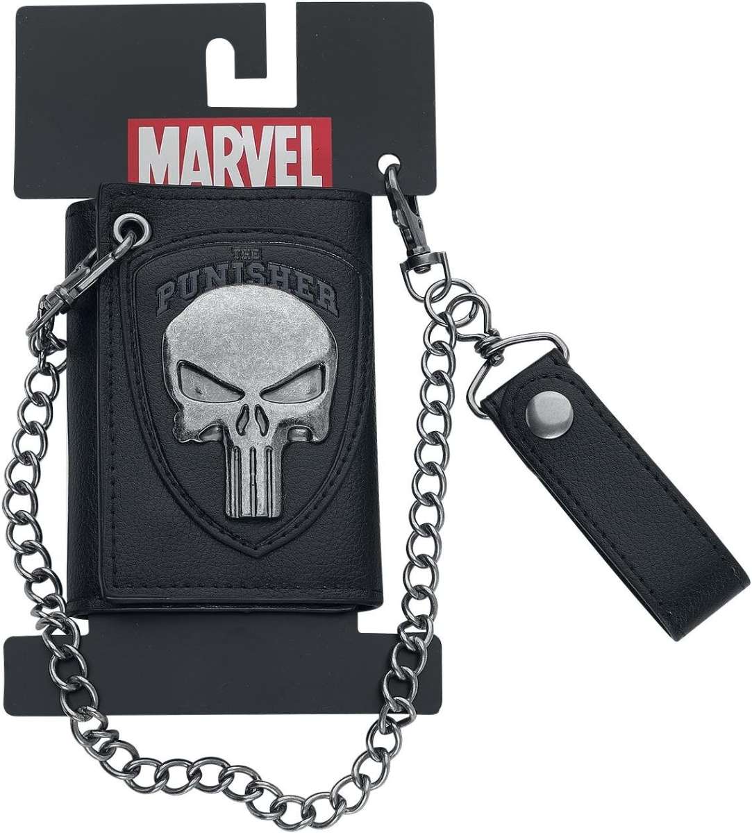 MARVEL COMICS THE PUNISHER Metal Skull Logo Trifold Chain Wallet 8PMVU