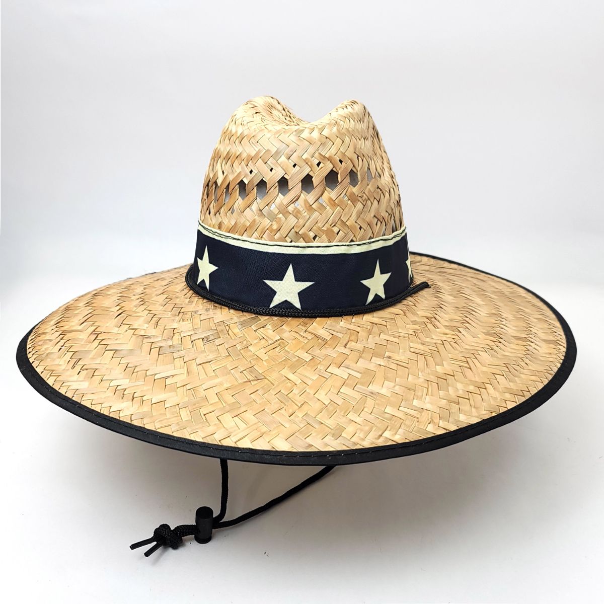 Mexican Wide Brim Straw Hat, Black Band - Star, Natural Colour