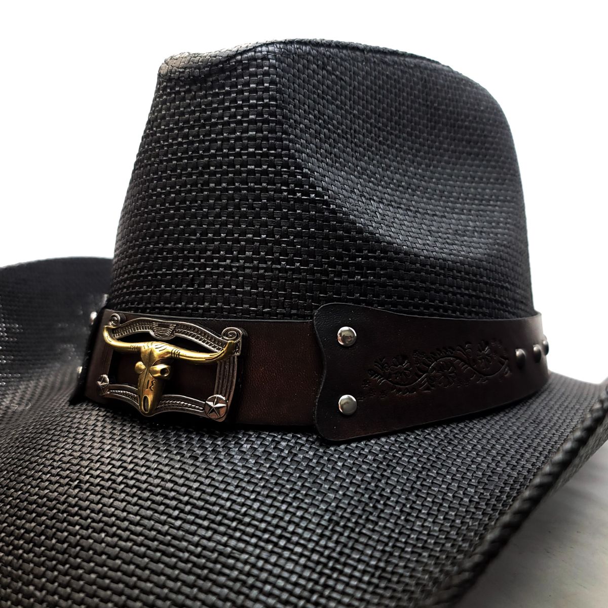Natural Straw Cowboy Hat - ST143BK, Black