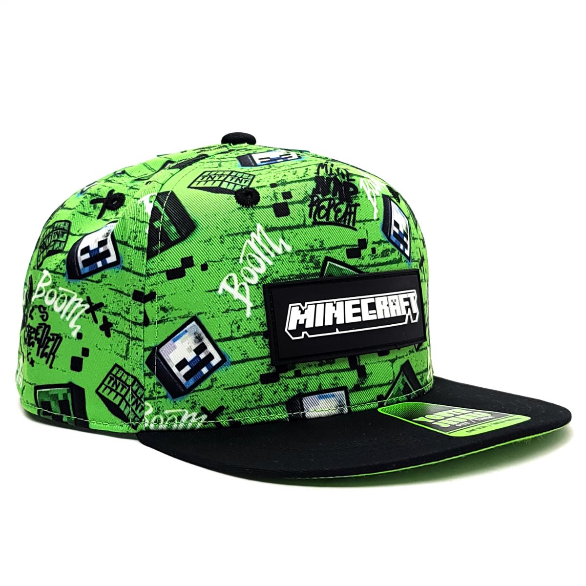 Youth, Minecraft Creeper Graffiti Neon Green Snapback Hat, STMNC