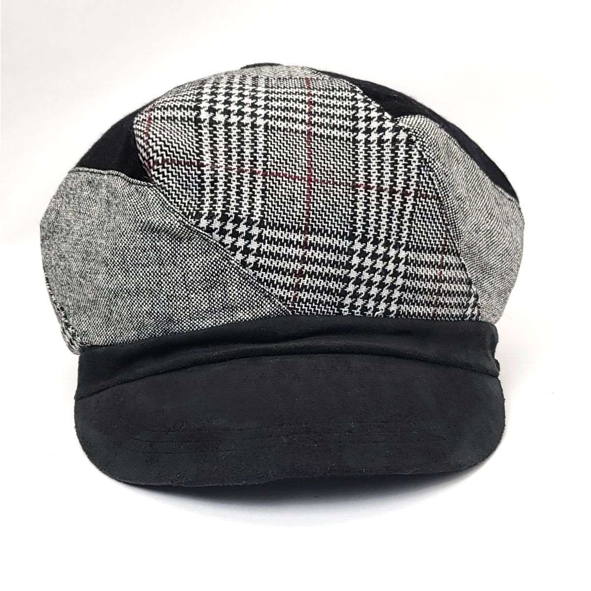 Newsboy Hat - Patched, Grey with Black Suede Visor