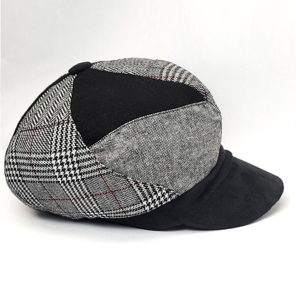 Newsboy Hat - Patched, Grey with Black Suede Visor