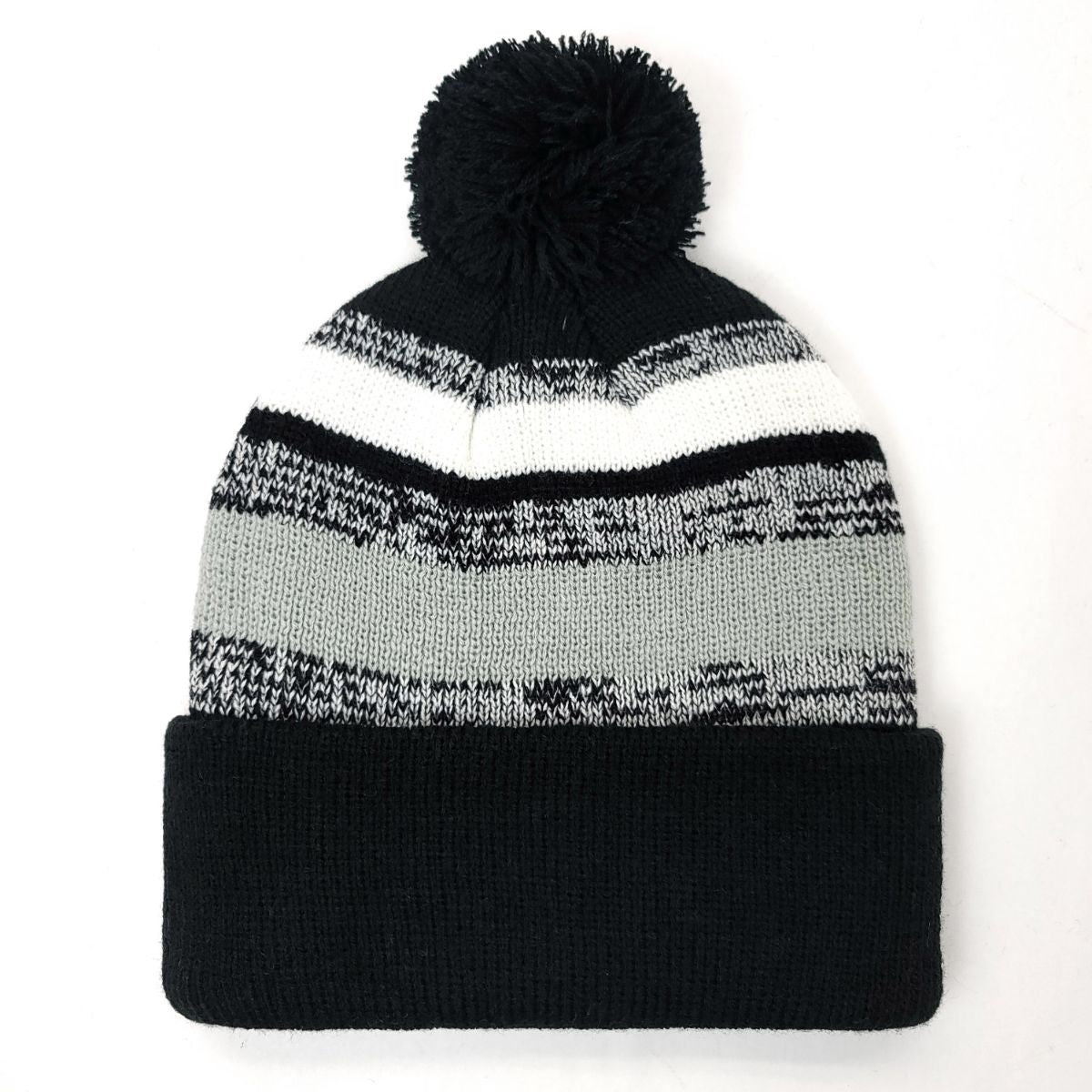 Plain Pom Toques, Black with Grey Stripes, B0064