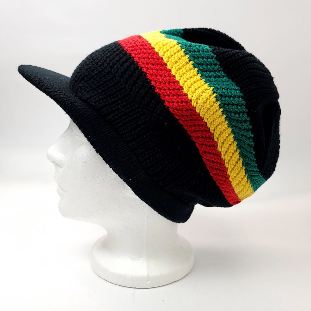RASTA Knitted Visor Beanie- RV0007, Cotton, Black-GYR, OSFA