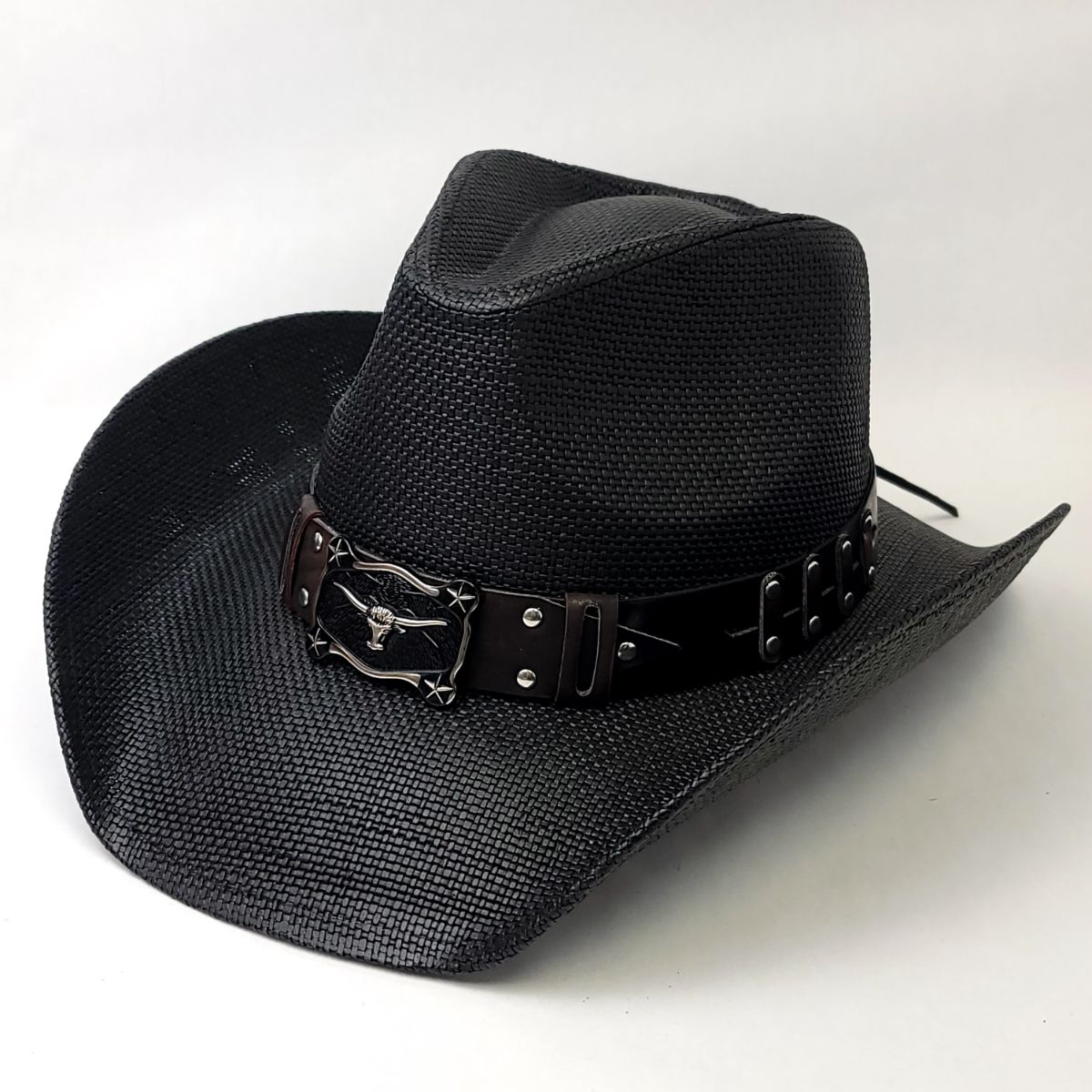 Natural Straw Cowboy Hat - ST142BK, Black