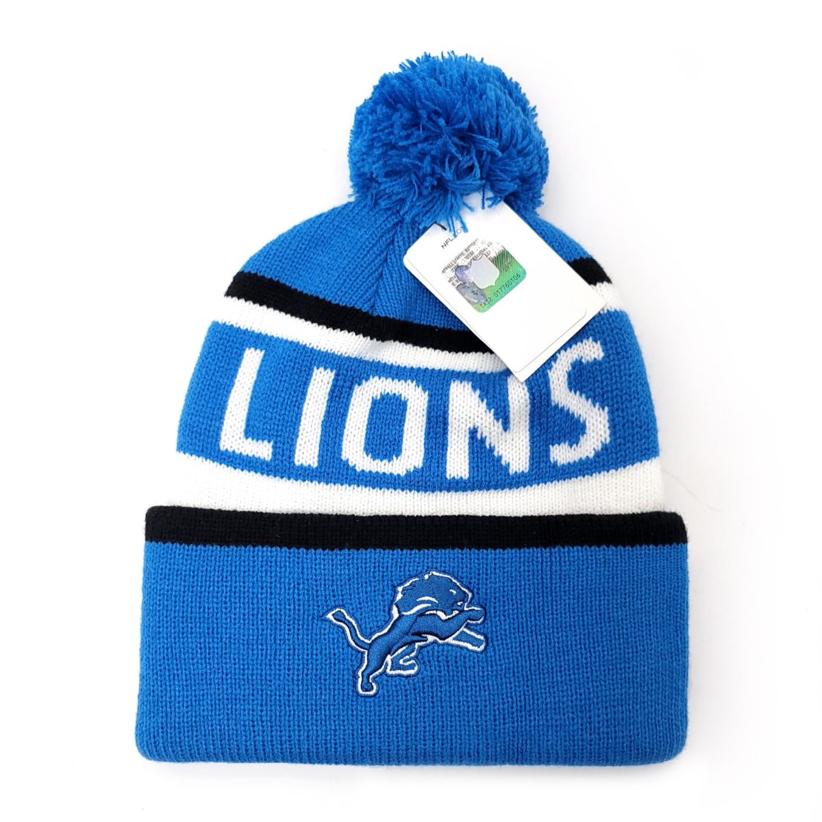 Detroit Lions Pom Knit Toque - Whitaker, Honolulu Blue with Lions Wordmark