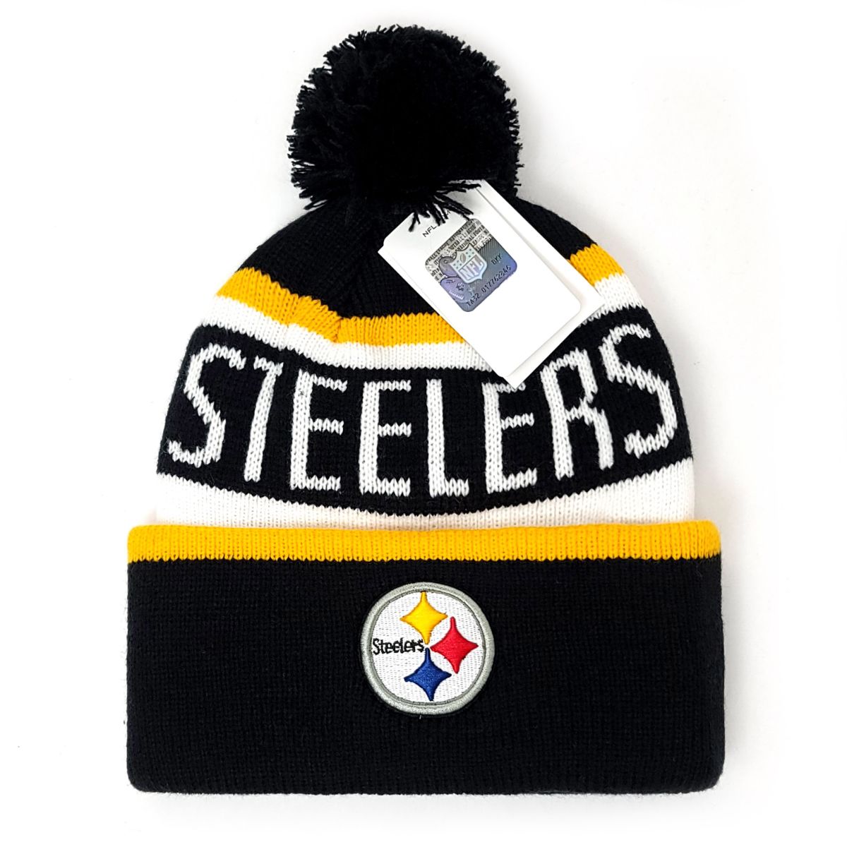 Pittsburgh Steelers Pom Knit Toque - Whitaker, Black with Steelers Wordmark