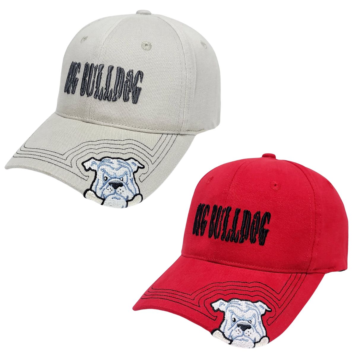 "Big Bulldog" Logo Fitted Cap, Light Grey & Red