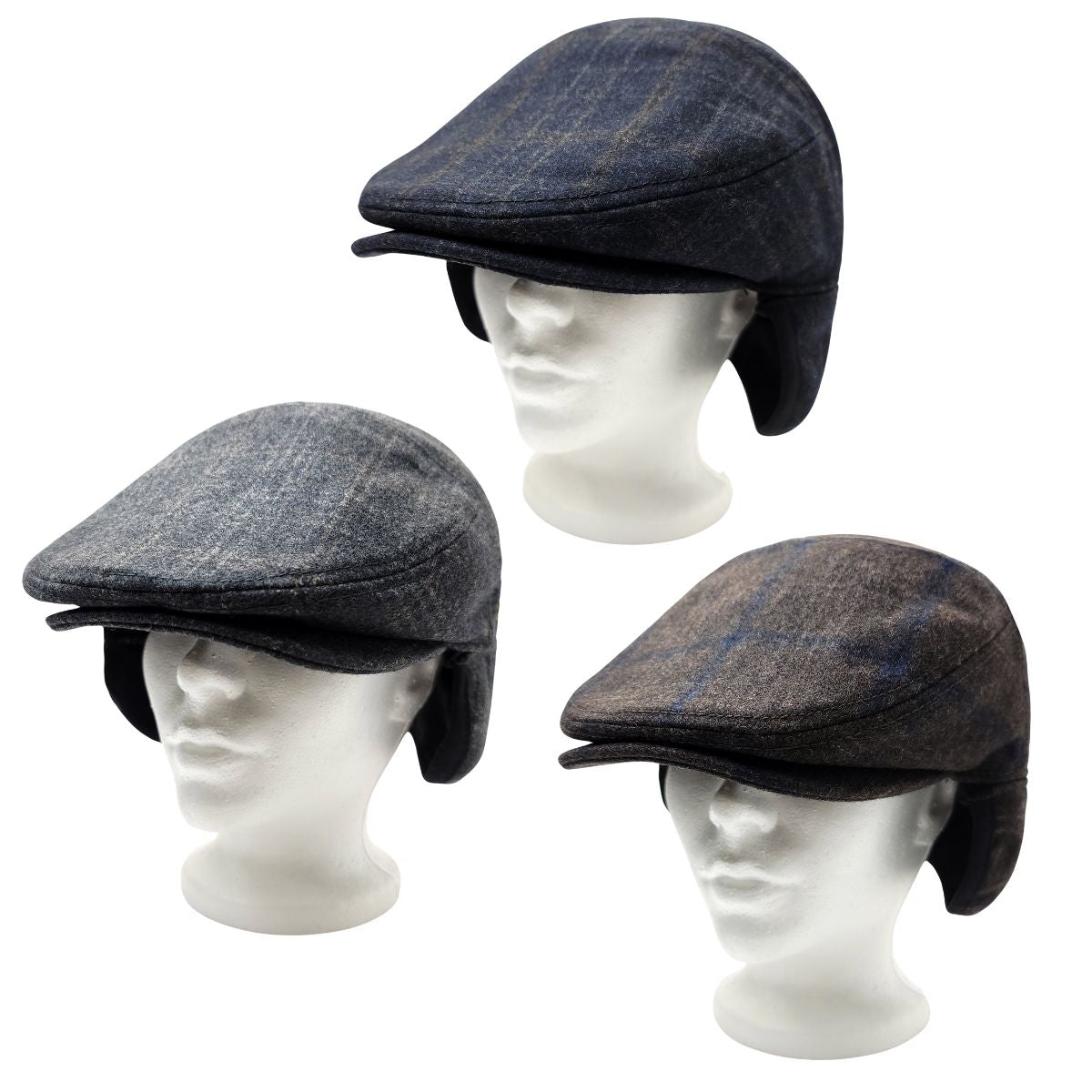 Wool Ivy Earflap Cap - IVE5033, 100% Wool, Plaid Pattern, 3 Sizes