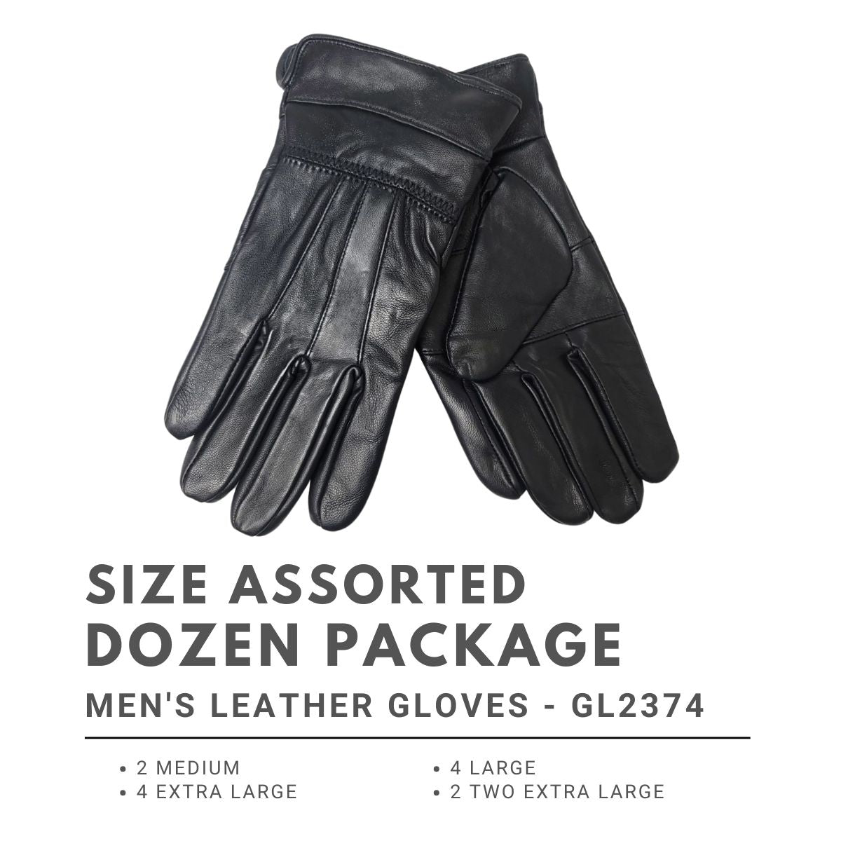 Men's Leather Gloves - GL2374, Genuine Leather, 4 Sizes