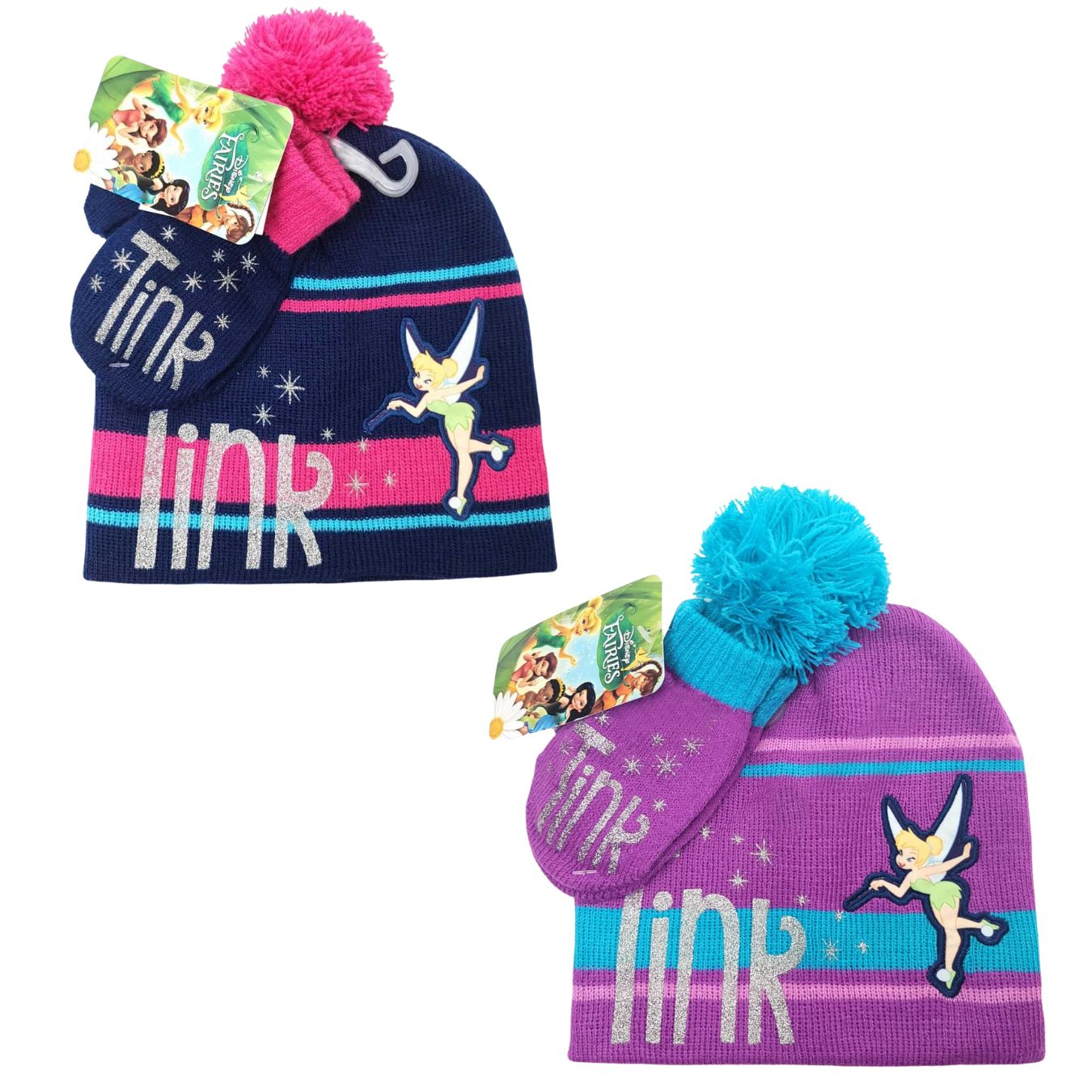 Toddler - Fairies Tinkerbell, 2pcs set, Winter Pom Beanie & Mittens