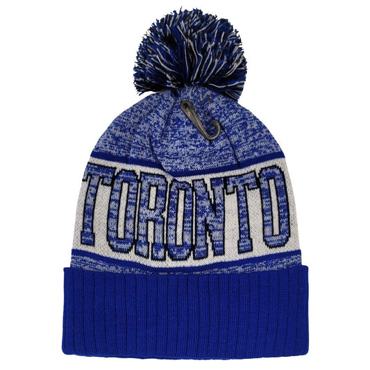 TORONTO Pom Knit Toque - Royal with Heather Royal Wordmark