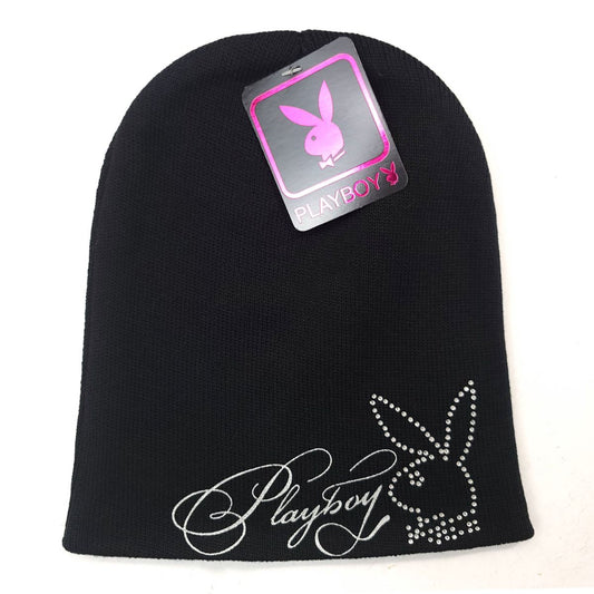 Playboy knit Beanie - Playboy Print & Rhinestone, Black