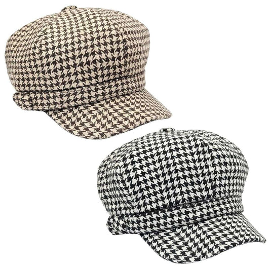 Newsboy Hat - Houndstooth, Brown & Black