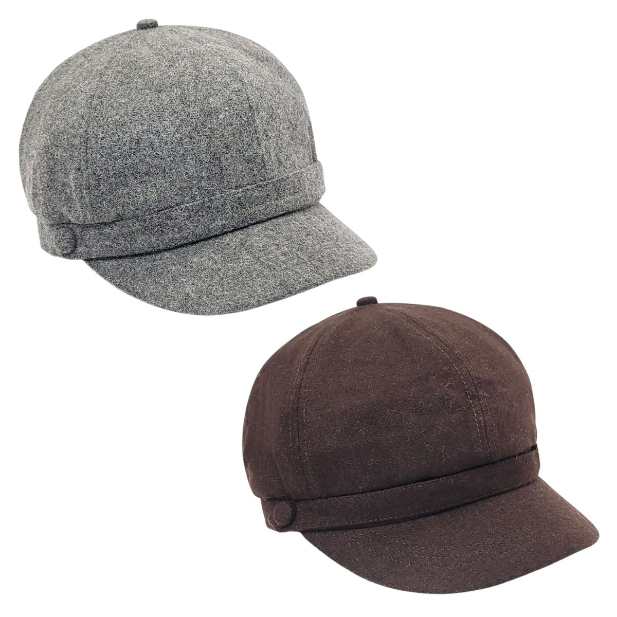 Newsboy Hat - Solid Color, Grey & Brown